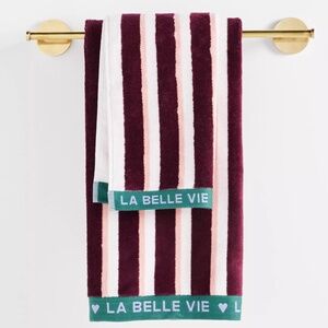 Anthropologie La Belle Vie Striped Hand Towels in Burgundy, Pink, White & Teal